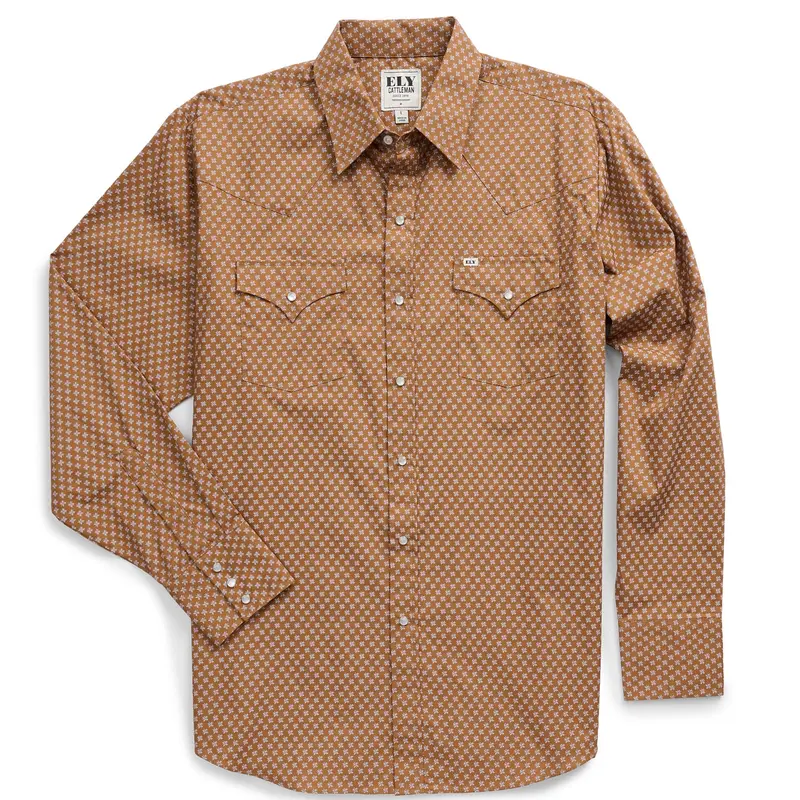 Men's Ely Cattleman Long Sleeve Retro Star Print Western Snap Shirt