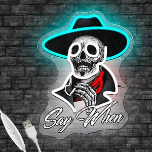 Cowboy Skull-Themed LED Neon Wall Art — USB-Powered, Spooky Party Decor, Led Decoration, and Gag Gift
