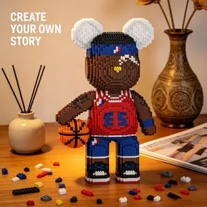 Basketball Star Bear 3D Puzzle Building Blocks Decoration, Bookshelf Home Office Cabinet Decor, Party Living Room TV Stand Display