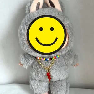 Labubu Thunder Struck Labubu Necklace Set - Multi-Colored Beaded & Gold tone Chain Lightning Bolt Charm Adjustable Lobster Clasp Closure