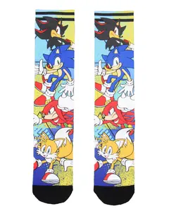 Sonic The Hedgehog Men's Socks Character Collage Allover Sublimated Design Adult Mid-Calf Crew Socks