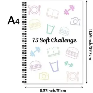 [75 Soft Challenge] Journal Planner, 75 Days Productivity & Efficiency Record Notebook, A4 Spiral Daily/Weekly/Monthly Planner Book, Office Stationery & Supplies, Holiday & Year-Round Essential