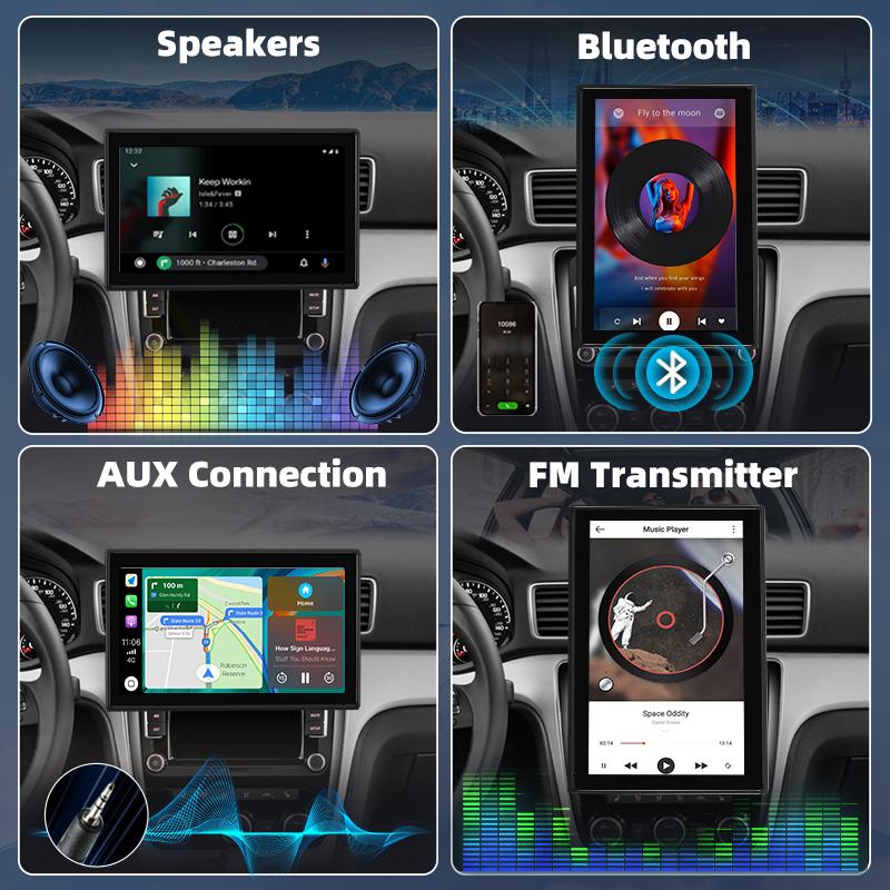 Junsun 7“ Rotatable Portable Vertical Screen Universal Car Multimedia Player Carplay Android Auto Parking Camera BT AUX Stereo