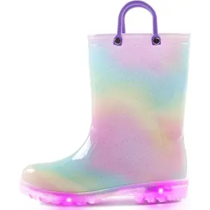 BSB-P  Toddler Light Up Rain Boots for Girls Boys Waterproof Rain Boots with Handles Outdoors