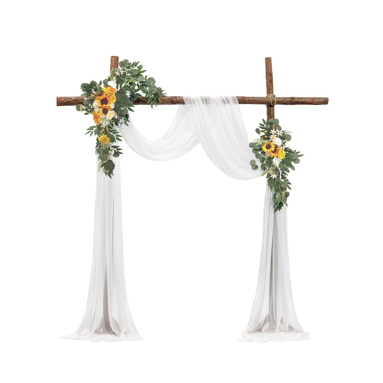 VEVOR Decorative Artificial Wedding Arch Flowers Kit (Pack of 3) - 2 Sunflower/Peony/Chrysanthemum Floral Arrangements, 1 Sheer Drape, Ornaments for Ceremony Backdrop Decor