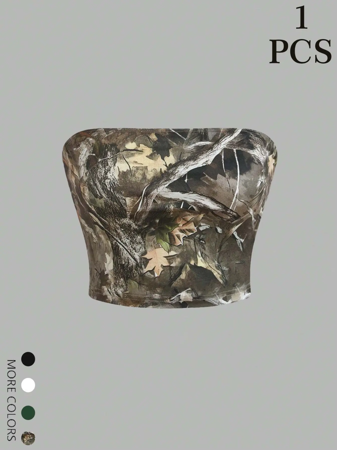 Women's Fashionable Summer Short Basic Tube Top, Camo Print and Solid Color, Sexy Slim-Fitting Three Pieces Set, All over Print, Basic Tops Tube