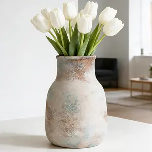 【Memorial Day】Silvanest Rustic Ceramic Vase 8.5” Handmade Terracotta Pottery Vase, Textured Brown Vintage Decorative Vase for Modern Farmhouse Home Decor, Table Centerpiece for Pampas Grass or Flowers outdoorfun