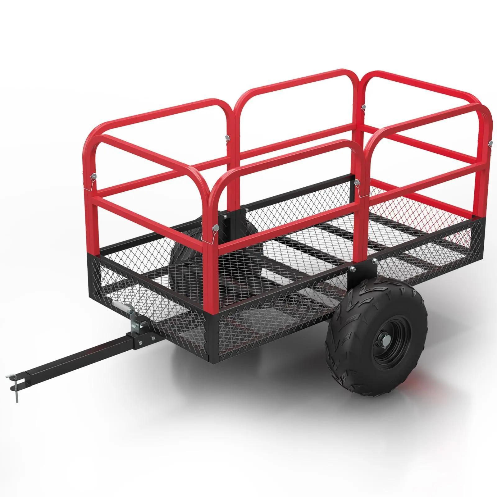 1700 Lbs 15 Cubic Feet Heavy-Duty Utility Cargo Trailer, Garden Dump Cart with Removable Sides, Adjustable Handle & Metal Mesh for Lawn Yard Hauling with Garden Lawn Tractor