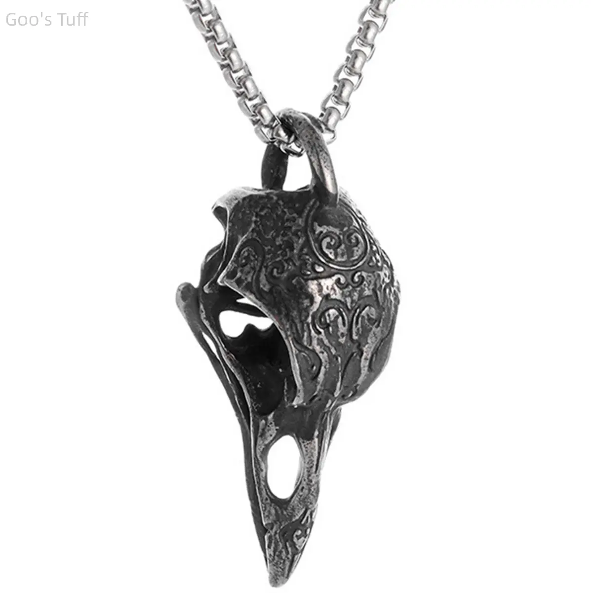 Men's Titanium Steel Viking Engraved Raven Crow Skull Necklace - Vintage Gothic Animal Head Pendant, Waterproof, Hypoallergenic, Alt Style, Biker, Punk Street Jewelry - Halloween Birthday Gift for Guys (Animal Head Pendant Necklaces), Alt Style Necklaces