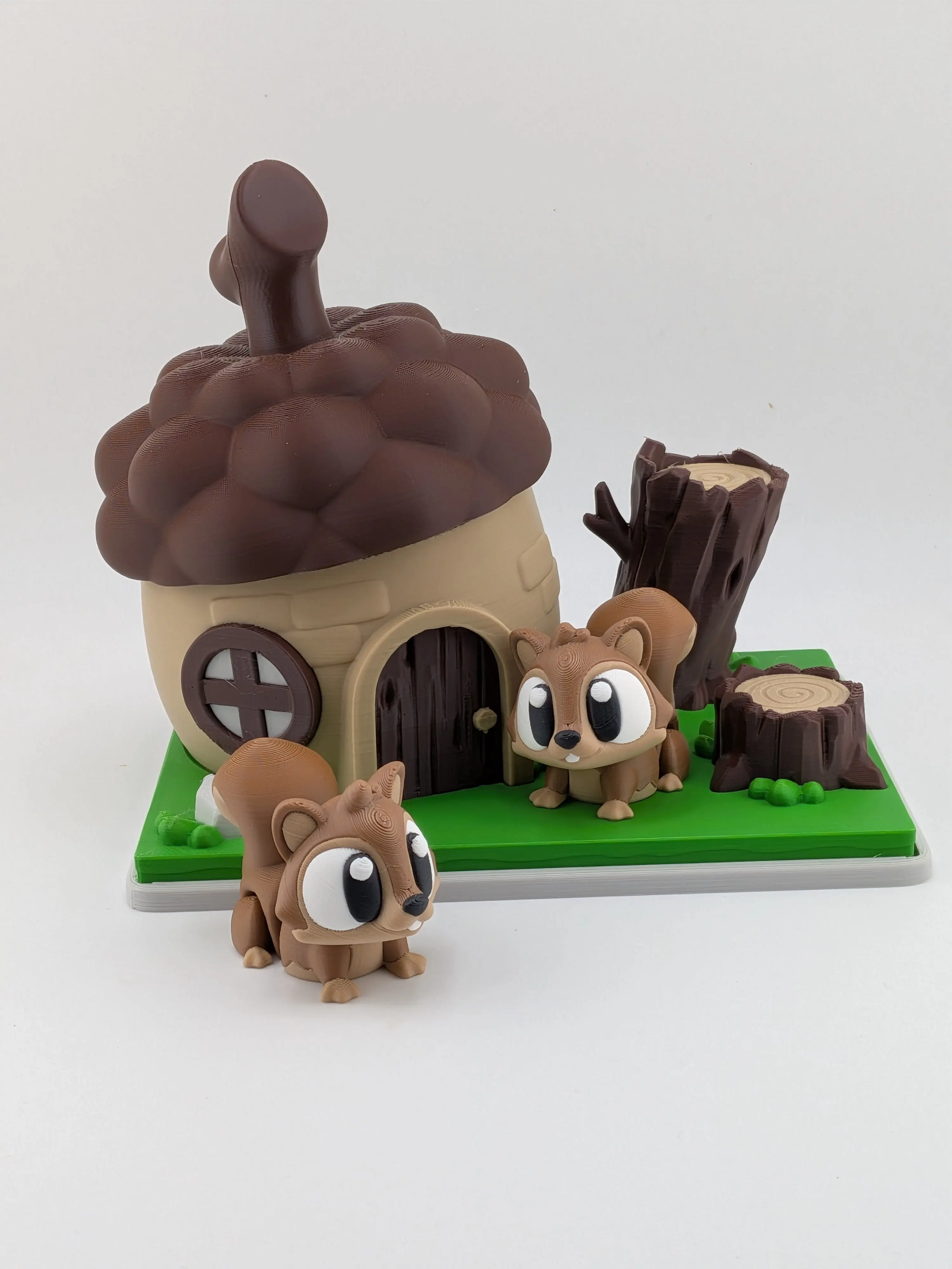 Spring Acorn Squirrel Habitat Playset Whimsical Woodland Decor with Round Window Wooden Door & Smooth Shapes for Kids 3+ Collectors