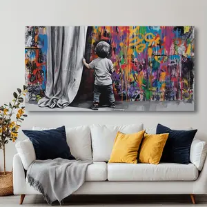 Vibrant graffiti art canvas print - modern abstract wall decor with playful youth and colorful paint splatters for living room, bedroom, office or home decor