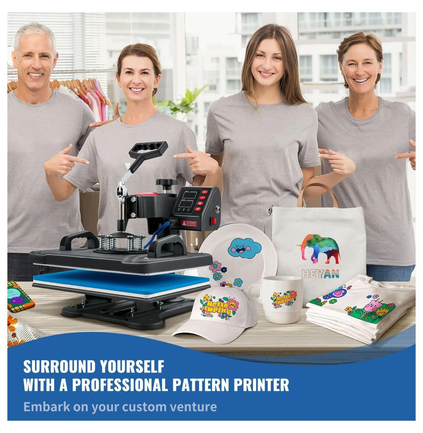 Heat Press 5 in 1 Machine 12x15, Sublimation Printer for T-Shirts, Mugs, Caps, Plates, Digital Control, Fast Heat-Up, 900W Default
