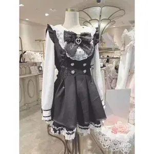 Japanese Y2 Aesthetics Vintage Bow Dress Shorts Set Women Gothic Lolita Style Long Sleeve Shirt Dress Elegant Party Dress Suits