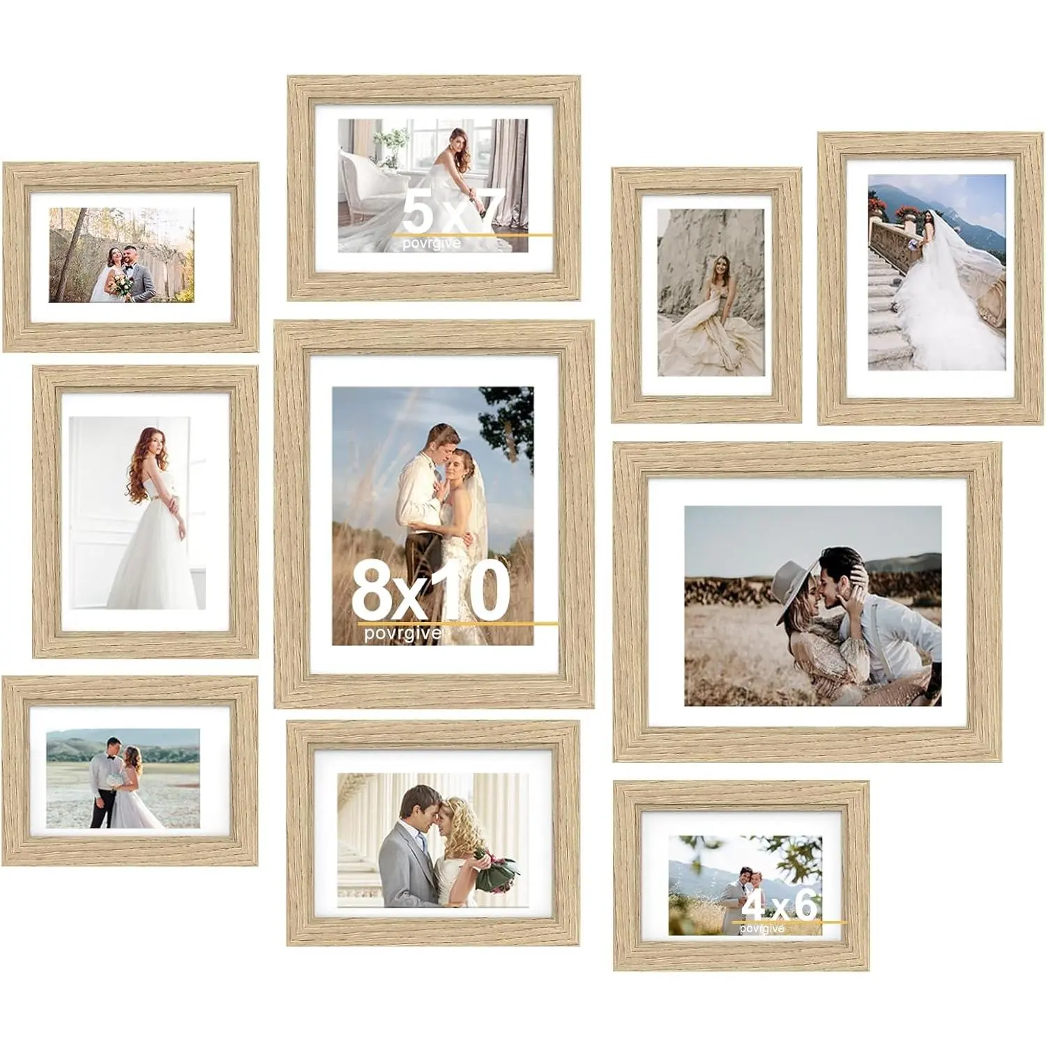 10-Pack Picture Collage Wall Decor Set with Mat - Wall Mountable or Tabletop Display, Real Glass, Includes 2x8x10, 4x5x7, 4x4x6 Openings Photo Frames