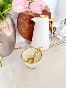 White and Gold Beaded Footed Bowl