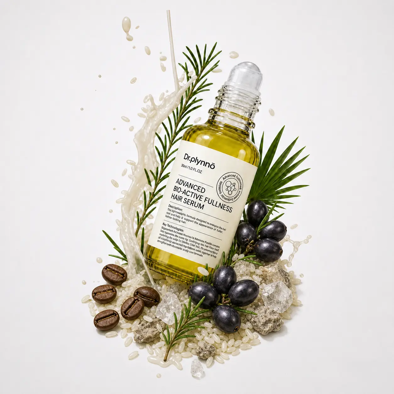 Dr.plynno Clear Quartz Hair Growth Serum for Haircare - Aminexil, Caffeine, Rosemary, Saw Palmetto - Lightweight Roll-On Crystal Applicator - Supports Stronger Thicker Hair - Non-Greasy, Plant-Based, Vegan & Cruelty-Free