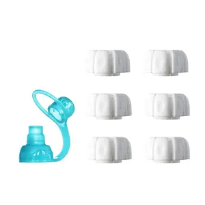 Replacement Caps for Reusable Food Pouches | Includes SoftSip Silicone Flow Control Pouch Top | 6 White Caps + 1 Aqua SoftSip