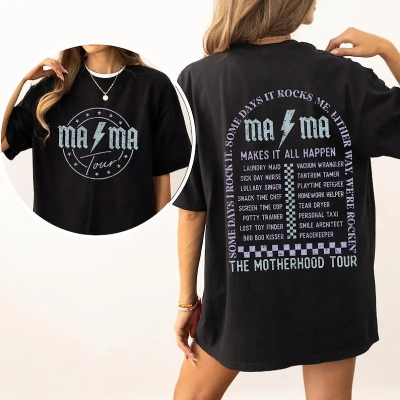 Men's Casual Cotton Short-Sleeve Basic Round Neck Graphic T-Shirt - Mama Rock Tour Mom Life Concert Rock-and-Roll Music Lover Top