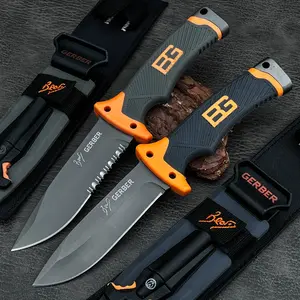 Adventure Survival First Generation Fixed Blade Knife with Sheath High Hardness 8Cr13Mov Blade Rubber Plastic Handle Stainless Steel Jungle Outdoor Knife Carry Camping EDC Tool