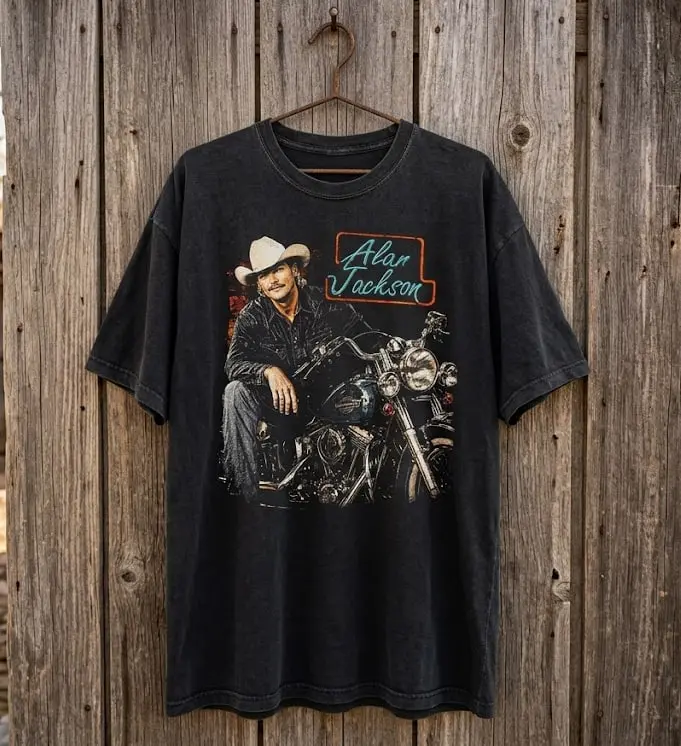 Vintage Alan Jackson Country Music T-Shirt - Harvest Moon Chopper Motorcycle Graphic Tee - Retro Country Singer Biker Unisex Cotton Shirt