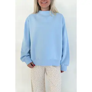 Coffee Run Mockneck Sweatshirt in Sky Blue - Lightweight Fleece Lining, V-Stitch Neckline, Ultra Soft Fabric, True to Size Fit, Perfect for Layering