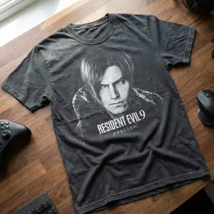 Leon Kennedy Graphic T-Shirt | Resident Evil Inspired Gamer Tee | Vintage Dark Wash Horror Shirt | Streetwear for Gaming Fans | Soft Unisex Fit | Perfect Gift for RE Lovers & Survival Horror Fans