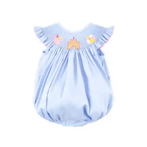 Beach Baby Light Blue Smocked Angel Sleeve Bubble - Sweet Summer Outfit for Little Girls