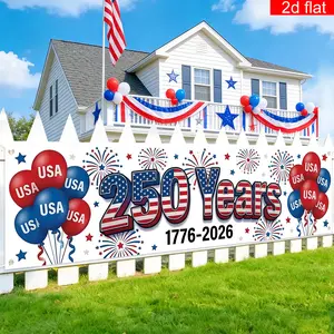Banner for The 250Th Anniversary of American Independence (1776-2026), Suitable for Yard Parties, Made of Polyester with a Fireworks Celebration Design, Perfect for Decorating Walls, Gardens