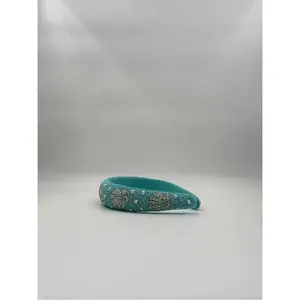 Coastal Blue Beaded Headband – Pearl & Silver Shell Motif