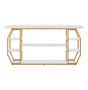 Marble Console Table, 3 Tier Entryway Table, Golden Metal Frame Sofa Table for Living Room, Hallway, Foyer - Anti-Tip & Adjustable Feet Default