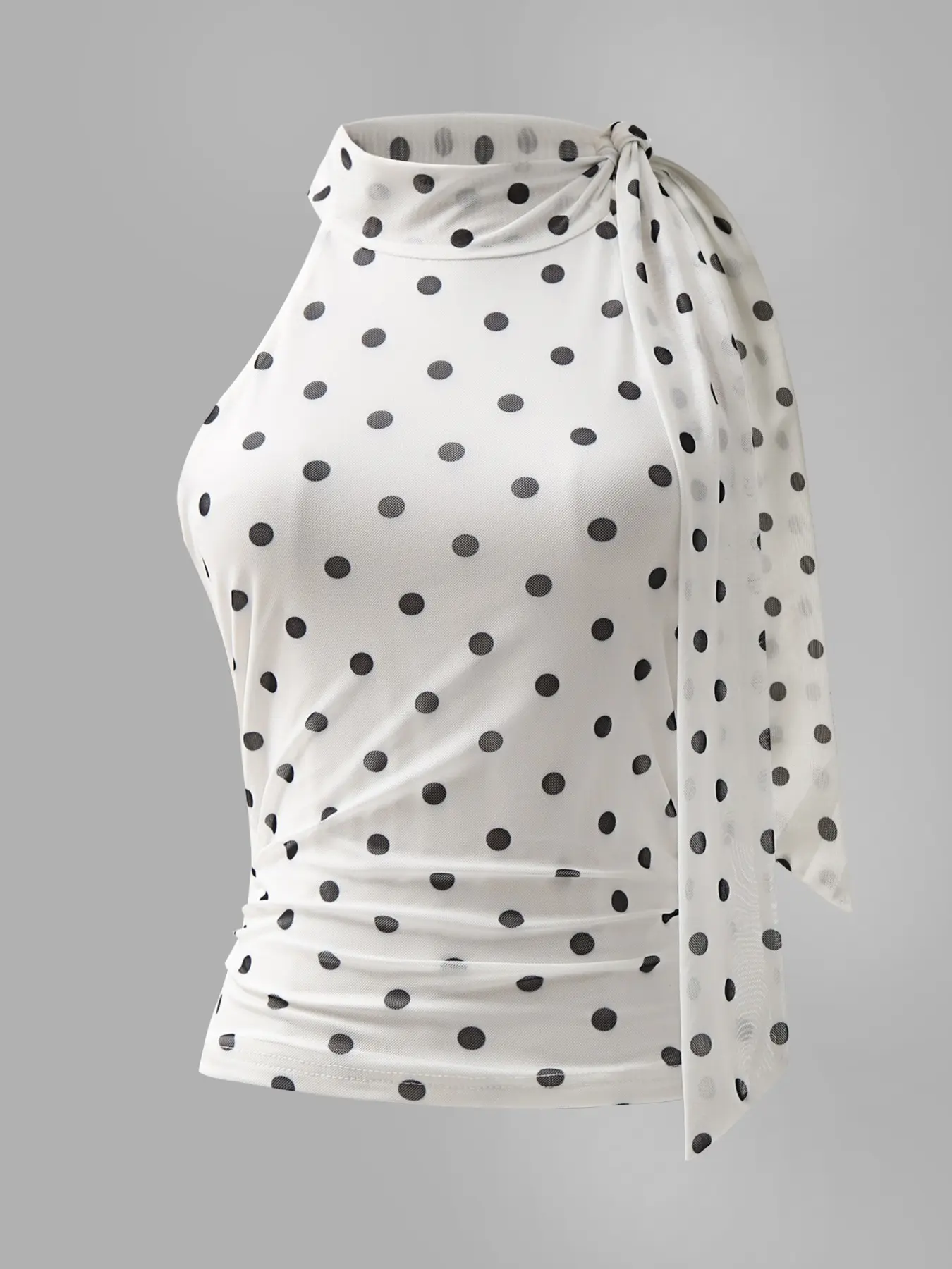 Women's Polka Dot Halter Neck Off-Shoulder Top Blouses, Versatile Stretchy Tank Dress Slimming Fit Stretch Fabric, Essential for Office Date Vacation Daily Wear