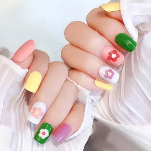Ready-made short press-on nails with cute floral designs for ladies, simple and elegant. S4924Pcs Long Stiletto Marble Soft Gel Press On Nails with Nail File for Women Lightweight Reusable Fake Nails Wedding Summer Elegant