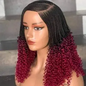 Black and Red Synthetic Braided Wigs with Curly Ends for Stylish Looks