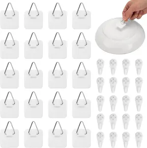 Bilillo 20 Pack Invisible Vertical Plate Holders - Adhesive Plastic Plate Hanger Hanging Hooks for Decorative Wall Art 1.25 Inch