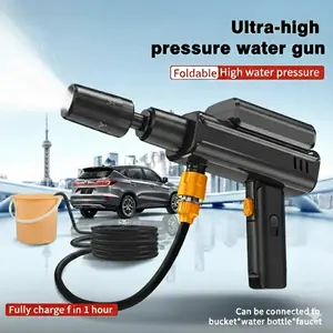 TikTokShopBlackFriday POHIR Portable Pressure Washer, Foldable Cordless Pressure Washer Sprayer with 5-in-1 Nozzle, Max. 174 PSI, Type-C Charging, 16 FT Hose, for Camping, Bicycles, and Patio