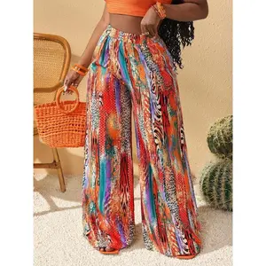 Women's Floral Print Wide Leg Pants, Boho Casual Comfy Wideleg Trousers for Holiday Vacation Daily Wear, Ladies Bohemian Bottoms for Summer