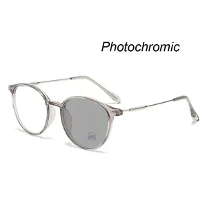 Women's Fashion Photochromic Myopia Glasses Unisex Ultralight Anti-UV Near Sight Eyeglasses Men Ladies Vintage Round Eyewear