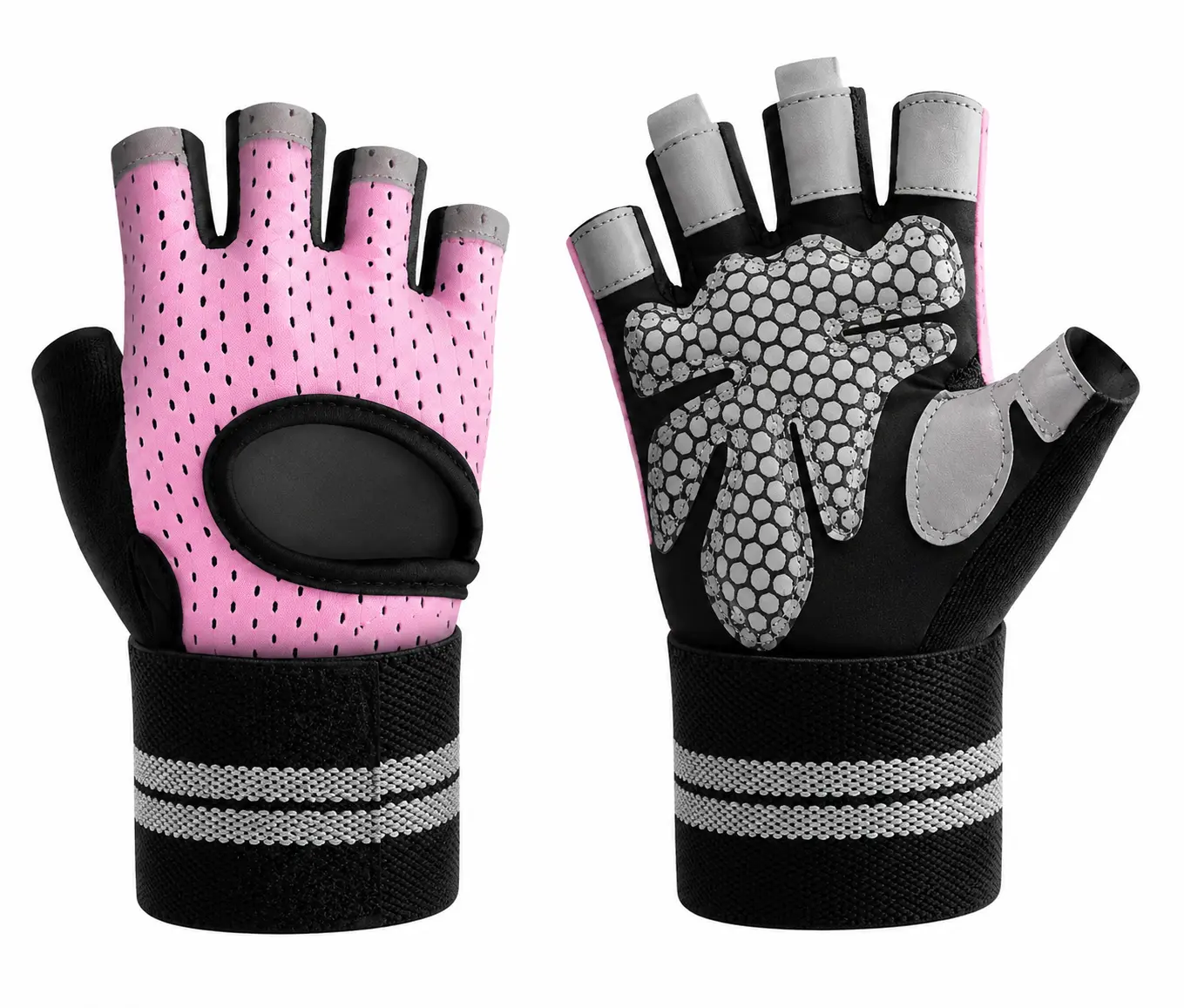 [SummWins] Women’s Pink Half-Finger Workout Gloves, Breathable with Wrist Rest, Anti-Slip Silicone Surface, for Weightlifting, Gym/Training, Home Fitness, Sizes M/L Workout & Fitness Exercise Accessories, Workout Accessories, Athletic Accessory