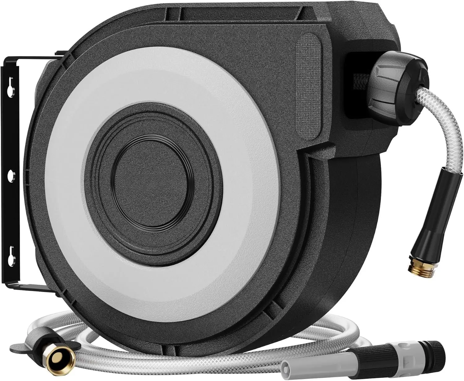 Wall Mount Retractable Garden Hose Retractor, 50ft Outdoor Hose, Automatic Self-Retracting, Locks Length, Metal Mounting Bracket, 1/2in Home Improvement Watering & Irrigation Tool, 50-Foot Garden Hose