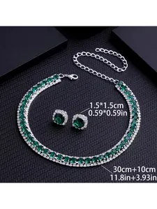 European and American Style Geometric Cubic Zircon Drop Necklace Women's Personalized Versatile Clavicle Chain Fashion Jewelry