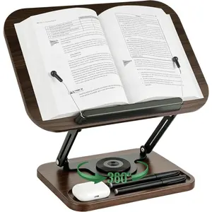 Book Stand for Reading, 360? Rotating Book Holder for Desk, Heavy Duty  Stand with Page Clips, Adjustable Height for Thick Textbooks, Cookbooks,  Book