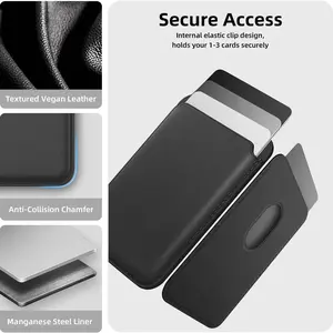 Ultra-Thin Magnetic Faux Leather Card Holder for iPhone 16 15 14 13 12 Pro Max Series Smartphone Cellphone Magnetic Card Holder Wallet for iPhone Magnetic Cover Phone Accessory