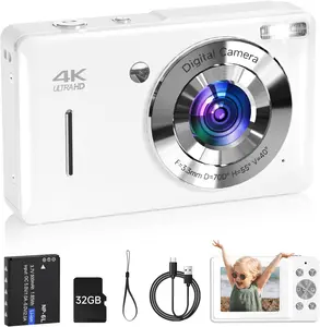 Digital Camera for , FHD 1080P 44MP Point and Shoot Digital Camera with  Detect, Smile Capture, 18X Zoom, 20 Filters, Anti Shake, 32GB SD Card White Compact  Camera for  Boys Girls