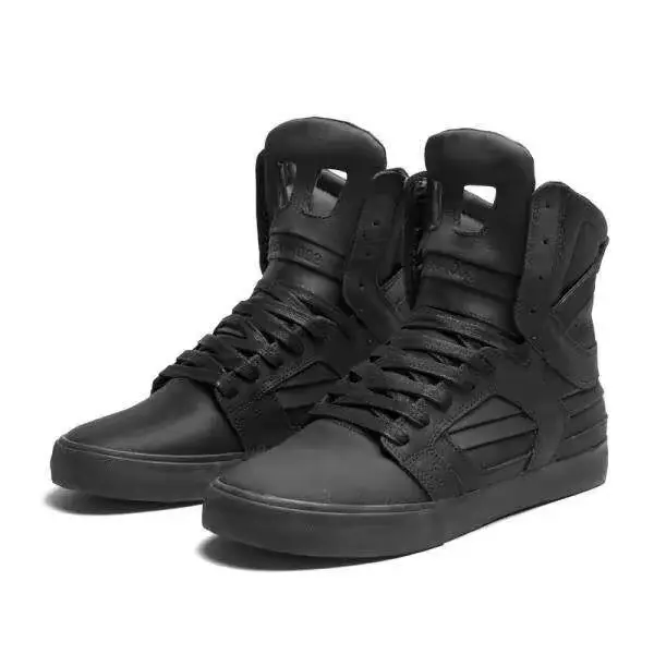 Supra Skytop 2 II Triple Black Textured Leather Mens High Top