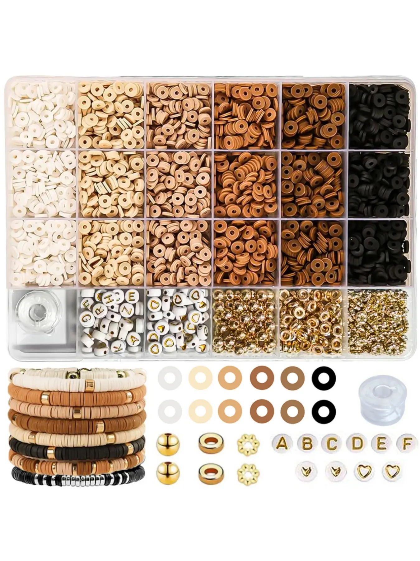 Boho Style Polymer Clay Bead Kits For Bracelet Making, Bohemian Stackable Bead, 6 Colors Soft Clay Beads with Friendship Letter Spacers, DIY Beading Jewelry Set for Women, Jewelry Making Crafts Supplies