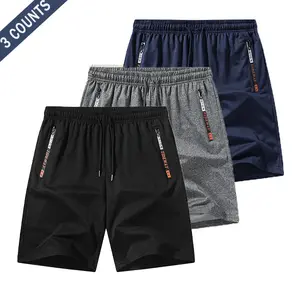 3-Pack Men's Shorts - Comfortable Elastic Waist, Zippered Pockets for Outdoor Activities