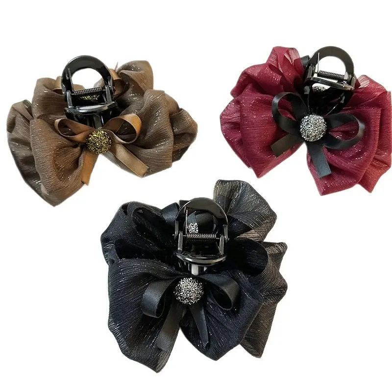 3Pcs Elegant Red Bow Hair Clip for Women's Summer Hairstyles with Silver Elements and Versatile Use as Shawl Hairpin or Party Accessory