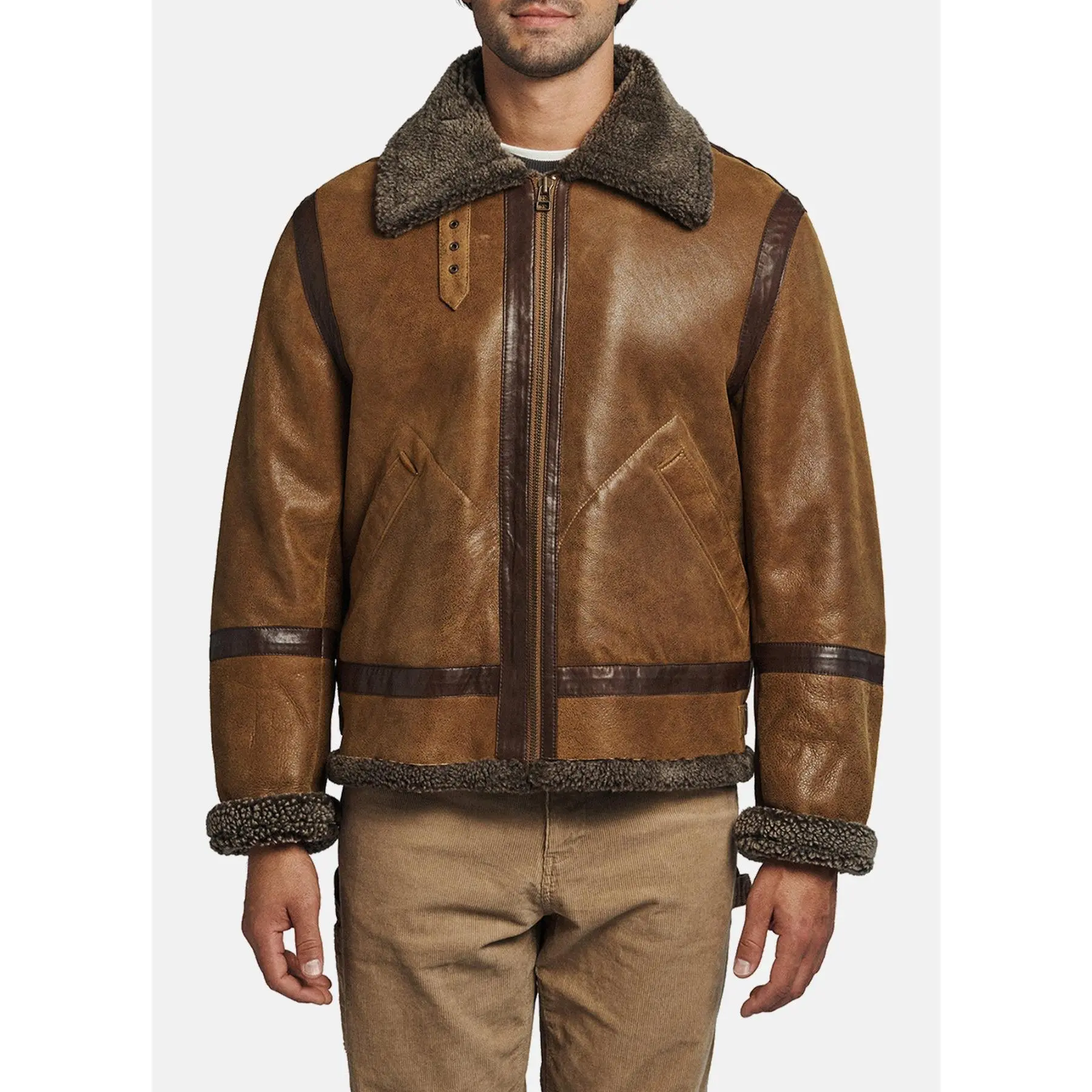 Mens Vintage Brown Shearling Leather Jacket