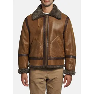 Mens Vintage Brown Shearling Leather Jacket