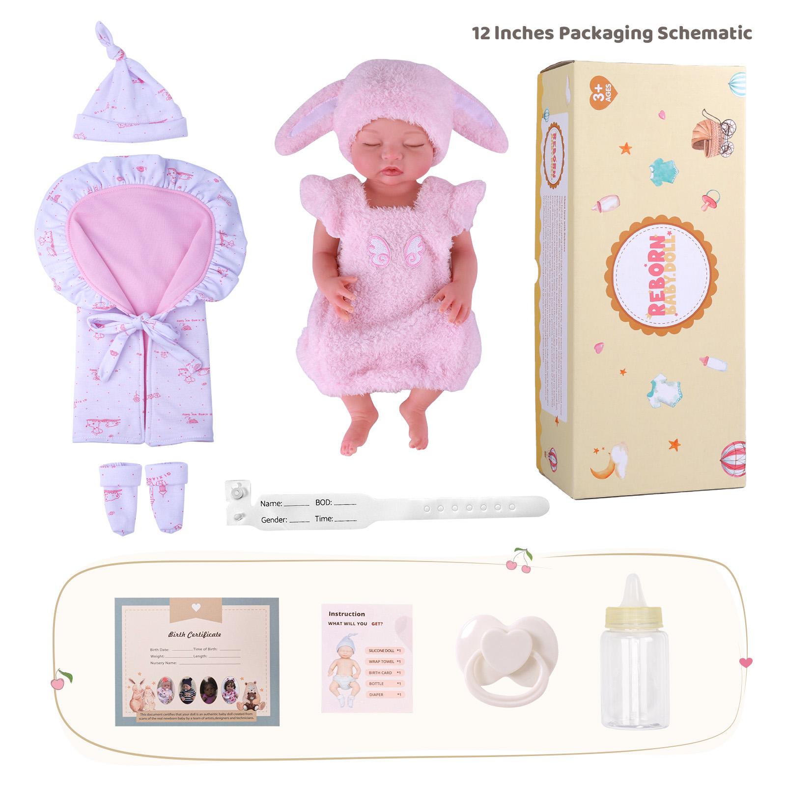 BABESIDE Reborn Doll 12/16-inch Full Silicone Body with White Skin and Painted Hair Sleeping Reborn Doll Set Ideal as a Birthday Gift, Collectible, or Christmas Present